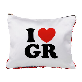 I Love GR, Τσαντάκι νεσεσέρ με πούλιες (Sequin) Κόκκινο