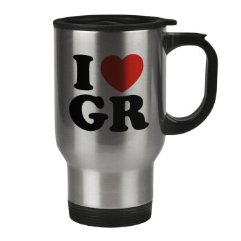 I Love GR, Stainless steel travel mug with lid, double wall 450ml