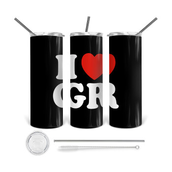 I Love GR, 360 Eco friendly stainless steel tumbler 600ml, with metal straw & cleaning brush