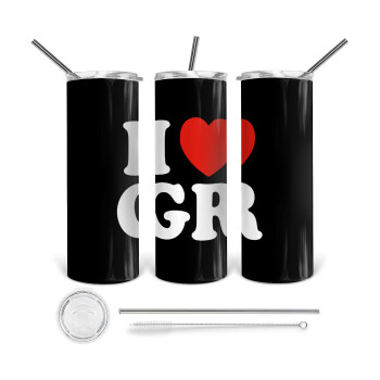 I Love GR, Tumbler stainless steel 600ml, with metal straw & cleaning brush