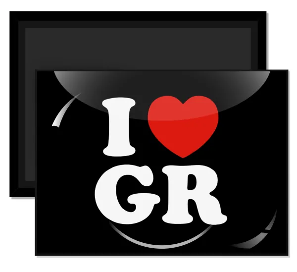 I Love GR — Rectangular fridge magnet, 9x6cm