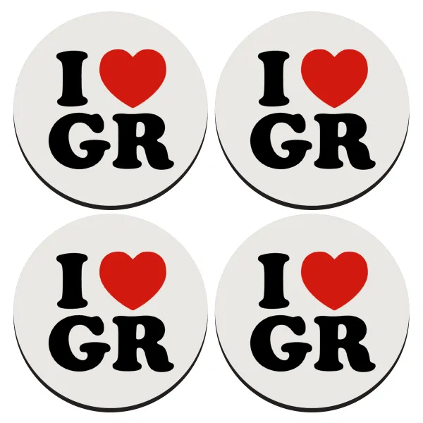 I Love GR — SET of 4 round wooden coasters (9cm)