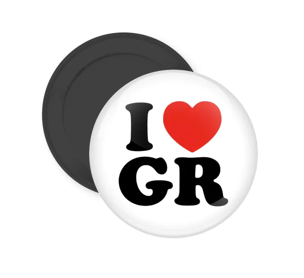 I Love GR — Round fridge magnet, 5cm