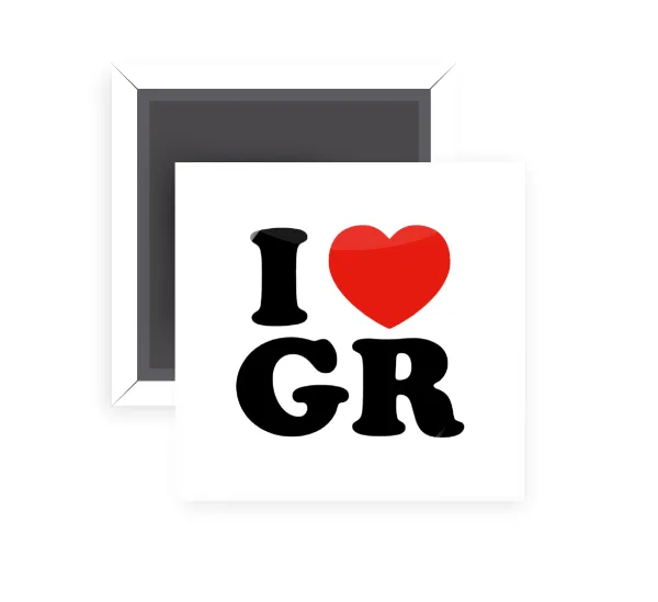 I Love GR — Square fridge magnet, 5x5cm
