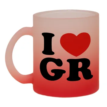 I Love GR, Κούπα γυάλινη δίχρωμη με βάση το κόκκινο ματ, 330ml