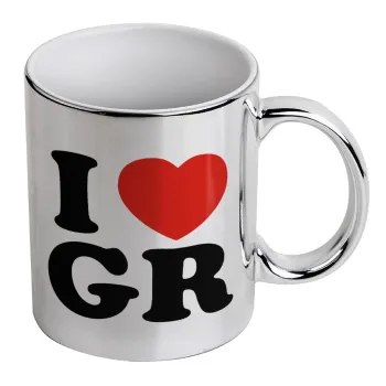I Love GR, Κούπα κεραμική, ασημένια καθρέπτης, 330ml