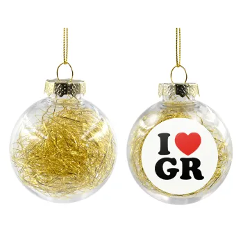 I Love GR, Στολίδι Χριστουγεννιάτικη μπάλα δένδρου διάφανη με χρυσό γέμισμα 8cm