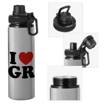 I Love GR, Metallic water bottle with safety cap, 850ml aluminum