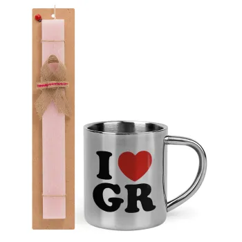I Love GR, Easter Set, metallic thermal cup (300ml) & aromatic flat Easter candle (30cm) (PINK)