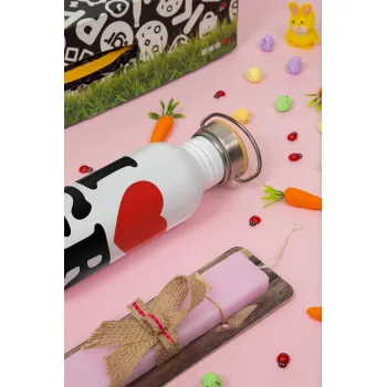 I Love GR, Πασχαλινή Λαμπάδα με παγούρι μεταλλικό (620ml, stainless steel) & κερί αρωματικό πλακέ (30cm) (ΡΟΖ)