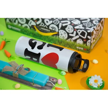 I Love GR, Easter candle,Travel Tumbler 2 Lids, with metal straw & cleaning brush & aromatic flat candle (30cm) (BLUE)