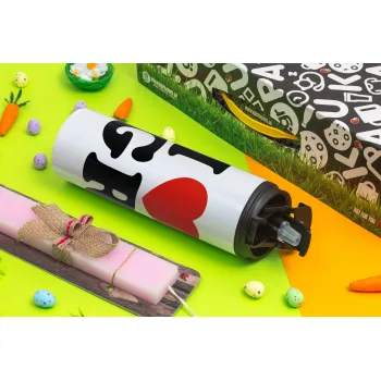 I Love GR, Easter candle,Travel Tumbler 2 Lids, with metal straw & cleaning brush & aromatic flat candle (30cm) (PINK)