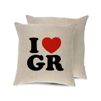 I Love GR, Μαξιλάρι καναπέ ΛΙΝΟ 40x40cm περιέχεται το  γέμισμα