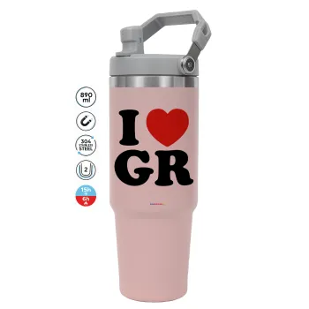 I Love GR, Pink color, 890ml (30oz) stainless Steel Tumbler with Handle