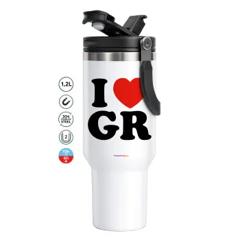 I Love GR, Mega Stainless steel Tumbler with lid, double wall 1,2L