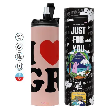 I Love GR, Tumbler stainless steel PINK 600ml