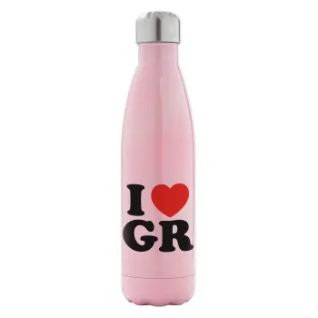 I Love GR, Metal mug thermos Pink Iridiscent (Stainless steel), double wall, 500ml