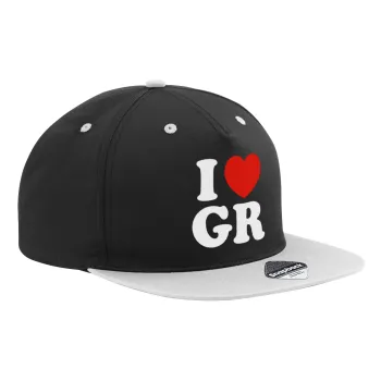 I Love GR, Καπέλο Ενηλίκων Flat Snapback Μαύρο/Γκρι, (100% ΒΑΜΒΑΚΕΡΟ TWILL, ΕΝΗΛΙΚΩΝ, UNISEX, ONE SIZE)