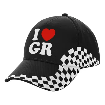 I Love GR, Καπέλο Ενηλίκων Ultimate ΜΑΥΡΟ RACING, (100% ΒΑΜΒΑΚΕΡΟ DRILL, ΕΝΗΛΙΚΩΝ, UNISEX, ONE SIZE)