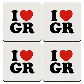 I Love GR, ΣΕΤ 4 Σουβέρ ξύλινα τετράγωνα (9cm)