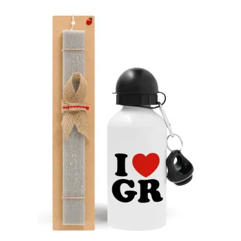 I Love GR, Easter Set, metallic aluminum water bottle (500ml) & aromatic flat Easter candle (30cm) (GRAY)
