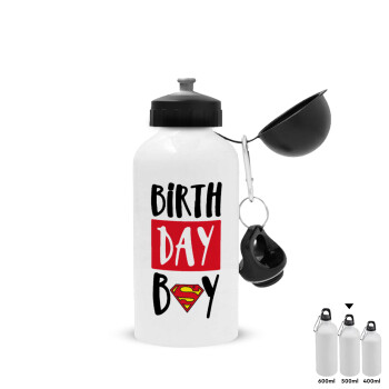 Birth day Boy (superman), Μεταλλικό παγούρι νερού, Λευκό, αλουμινίου 500ml