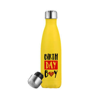 Birth day Boy (superman), Μεταλλικό παγούρι θερμός Κίτρινος (Stainless steel), διπλού τοιχώματος, 500ml