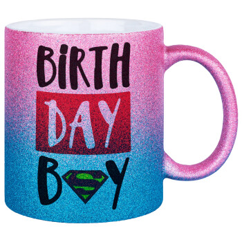 Birth day Boy (superman), Κούπα Χρυσή/Μπλε Glitter, κεραμική, 330ml