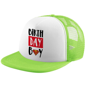 Birth day Boy (superman), Καπέλο παιδικό Soft Trucker με Δίχτυ Πράσινο/Λευκό