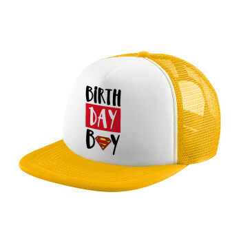 Birth day Boy (superman), Καπέλο Soft Trucker με Δίχτυ Κίτρινο/White 