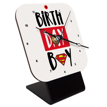 Birth day Boy (superman), Quartz Wooden table clock with hands (10cm)