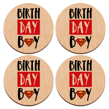 Birth day Boy (superman), ΣΕΤ x4 Σουβέρ ξύλινα στρογγυλά plywood (9cm)