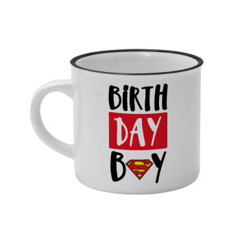 Birth day Boy (superman), Κούπα κεραμική vintage Λευκή/Μαύρη 230ml