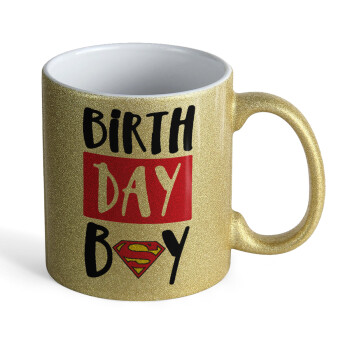 Birth day Boy (superman), Κούπα Χρυσή Glitter που γυαλίζει, κεραμική, 330ml