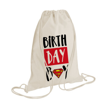 Birth day Boy (superman), Τσάντα πλάτης πουγκί GYMBAG natural (28x40cm)