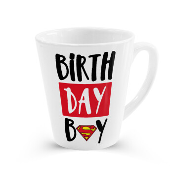 Birth day Boy (superman), Κούπα κωνική Latte Λευκή, κεραμική, 300ml