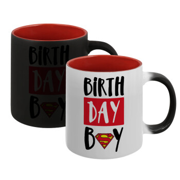 Birth day Boy (superman), Κούπα Μαγική εσωτερικό κόκκινο, κεραμική, 330ml που αλλάζει χρώμα με το ζεστό ρόφημα (1 τεμάχιο)