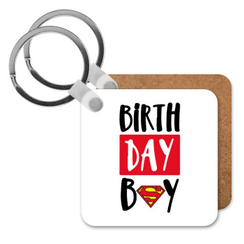 Birth day Boy (superman), Μπρελόκ Ξύλινο τετράγωνο MDF 5cm (3mm πάχος)