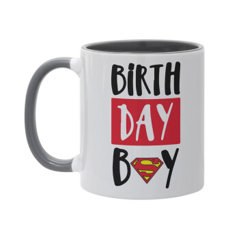 Birth day Boy (superman), Κούπα χρωματιστή γκρι, κεραμική, 330ml