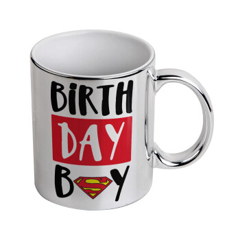 Birth day Boy (superman), Κούπα κεραμική, ασημένια καθρέπτης, 330ml