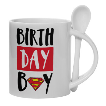 Birth day Boy (superman), Κούπα, κεραμική με κουταλάκι, 330ml (1 τεμάχιο)