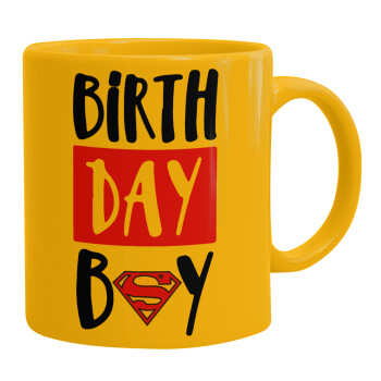Birth day Boy (superman), Κούπα, κεραμική κίτρινη, 330ml (1 τεμάχιο)