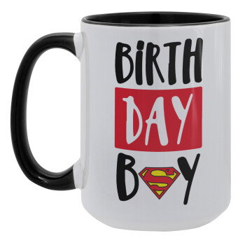 Birth day Boy (superman), Κούπα Mega 15oz, κεραμική Μαύρη, 450ml