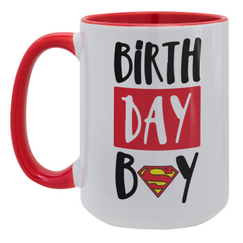 Birth day Boy (superman), Κούπα Mega 15oz, κεραμική Κόκκινη, 450ml