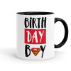 Birth day Boy (superman), Κούπα χρωματιστή μαύρη, κεραμική, 330ml