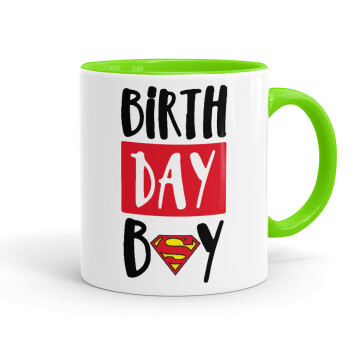 Birth day Boy (superman), Mug colored light green, ceramic, 330ml