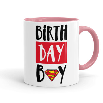 Birth day Boy (superman), Κούπα χρωματιστή ροζ, κεραμική, 330ml