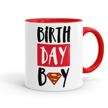 Birth day Boy (superman), Κούπα χρωματιστή κόκκινη, κεραμική, 330ml
