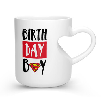 Birth day Boy (superman), Κούπα καρδιά λευκή, κεραμική, 330ml