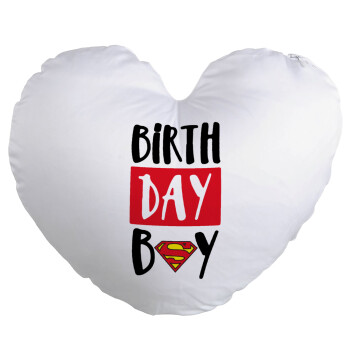 Birth day Boy (superman), Μαξιλάρι καναπέ καρδιά 40x40cm περιέχεται το  γέμισμα